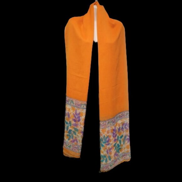 ORANGE Scarf Floral Motif Long Wide Rectangular - Picture 11 of 11